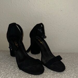 Lulu's Black Suede Open-Toe Ankle-Strap Heels